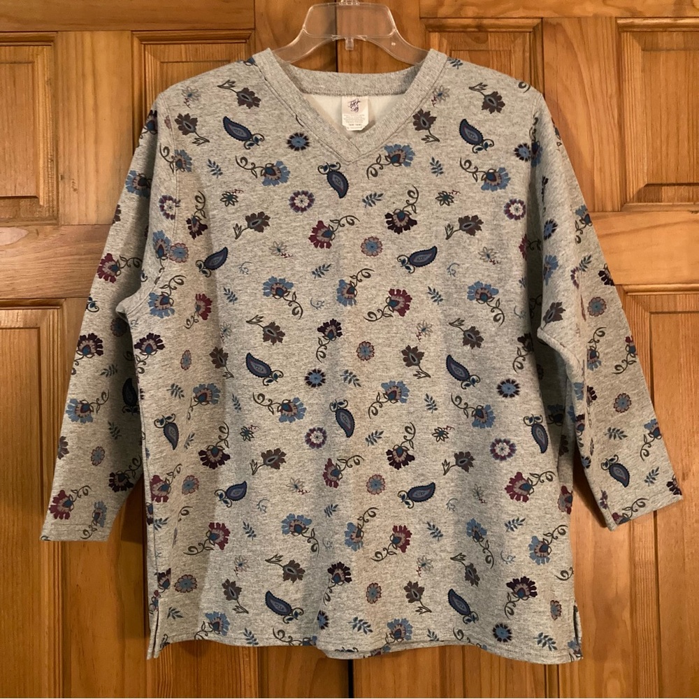 NWOT Just My Size Vintage 90s Top Fleece Long Sleeve V-Neck Gray Size 14W-16W